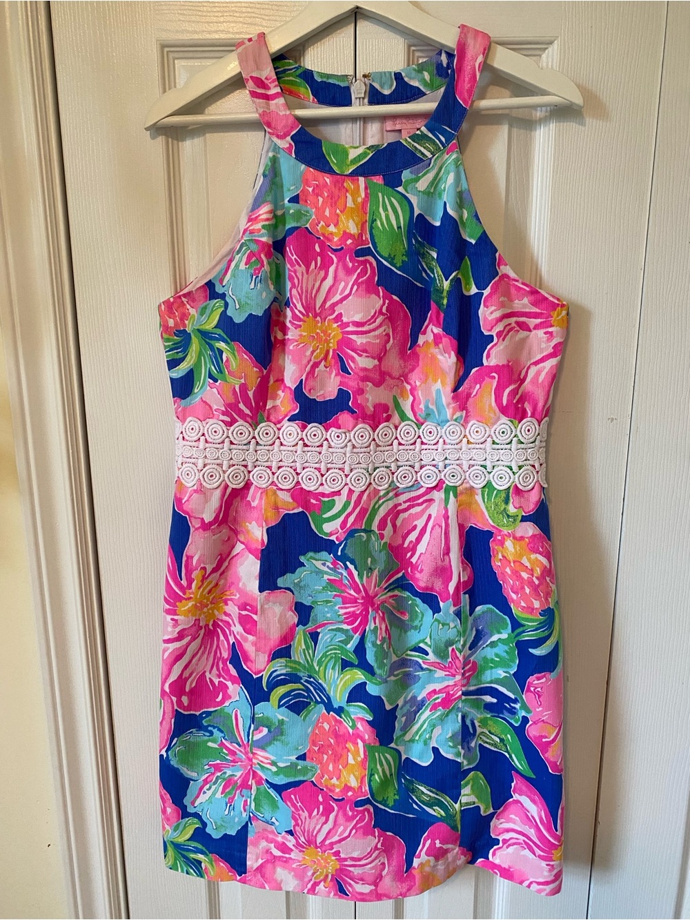 Lilly Pulitzer Ashlyn shift dress in Jungle Utopia / Becken Blue lace Size 10